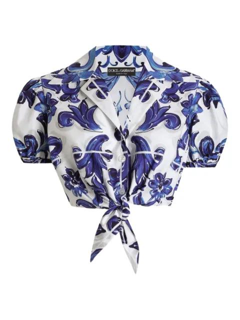 Majolica-print puff-sleeve top by DOLCE&GABBANA