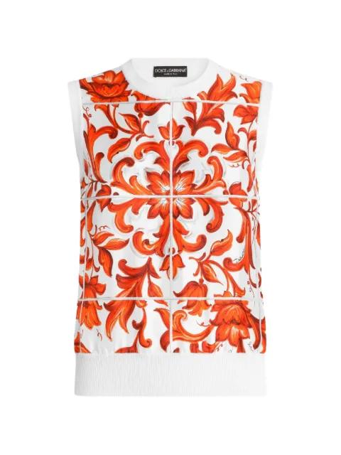 Majolica-print silk and twill tank top by DOLCE&GABBANA