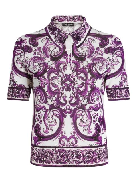 Majolica-print silk polo top by DOLCE&GABBANA