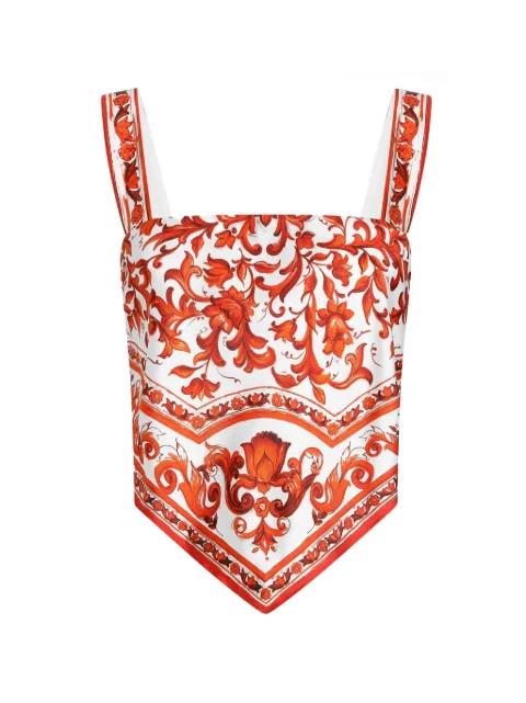 Majolica-print silk twill bustier top by DOLCE&GABBANA