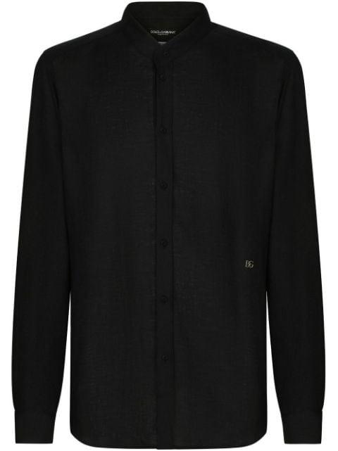 Martini-fit logo-tag linen shirt by DOLCE&GABBANA