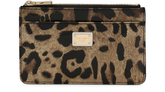 Medium leopard-print polished calfskin card holder with zipper by DOLCE&GABBANA