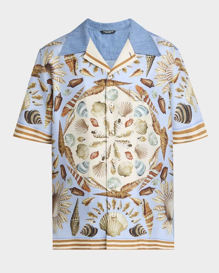 Men's Costiera Silk and Denim Camp Shirt by DOLCE&GABBANA