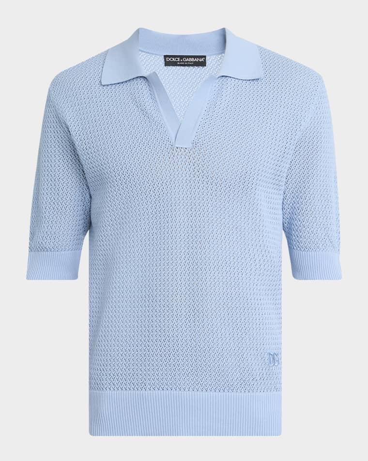 Men's Cotton Mesh Knit Johnny Collar Polo Shirt by DOLCE&GABBANA