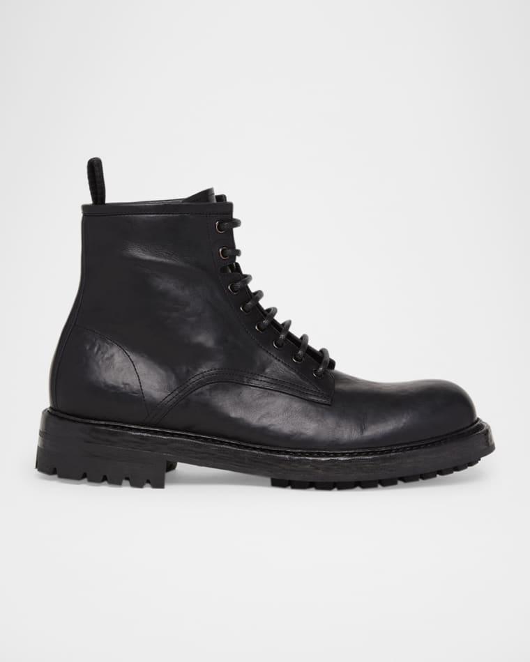 Men's Elba Vachetta Leather Combat Boots by DOLCE&GABBANA