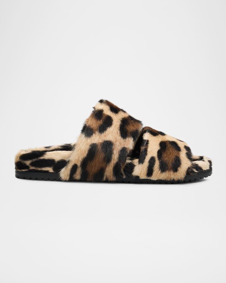 Men's Leo Leopard-Print Goat Hide Slides by DOLCE&GABBANA