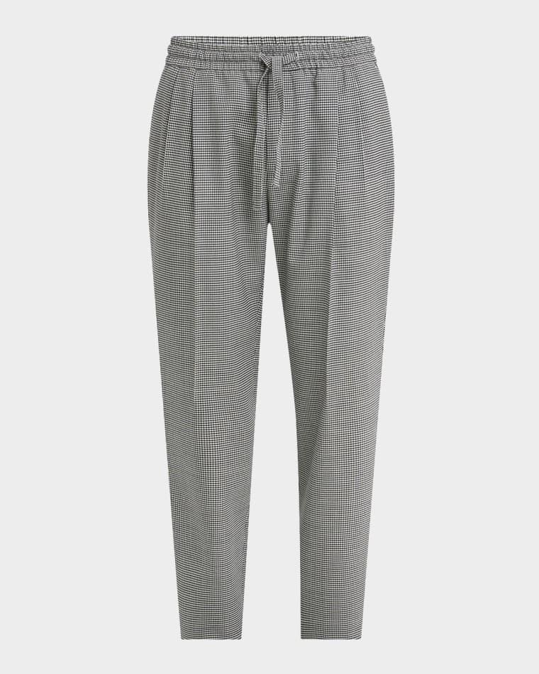 Men's Micro-Houndstooth Pleated Drawstring Pants by DOLCE&GABBANA