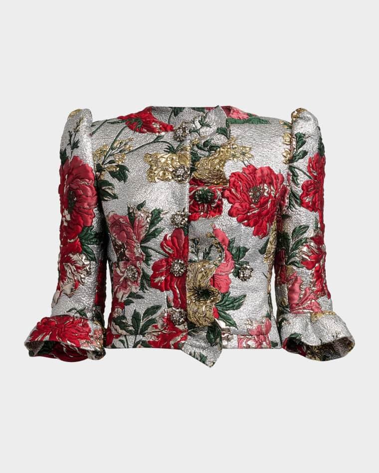 Metallic Floral Brocade Ruffle Crop Jacket by DOLCE&GABBANA