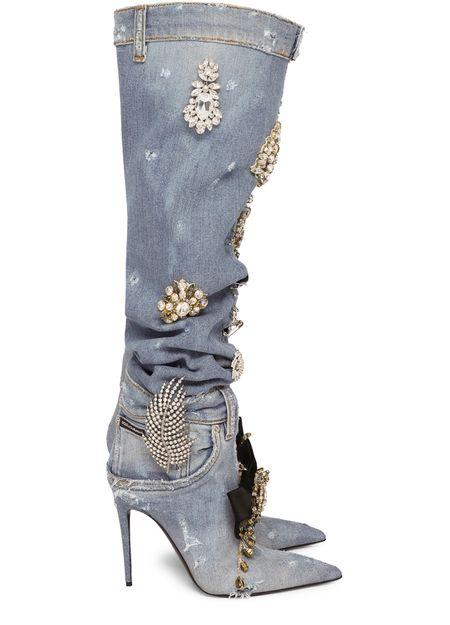 Patchwork denim boots with embroidery by DOLCE&GABBANA