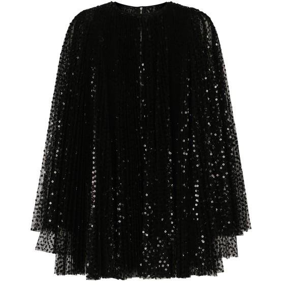 Pleated Short Dress with Wide Sleeves in Sequins by DOLCE&GABBANA