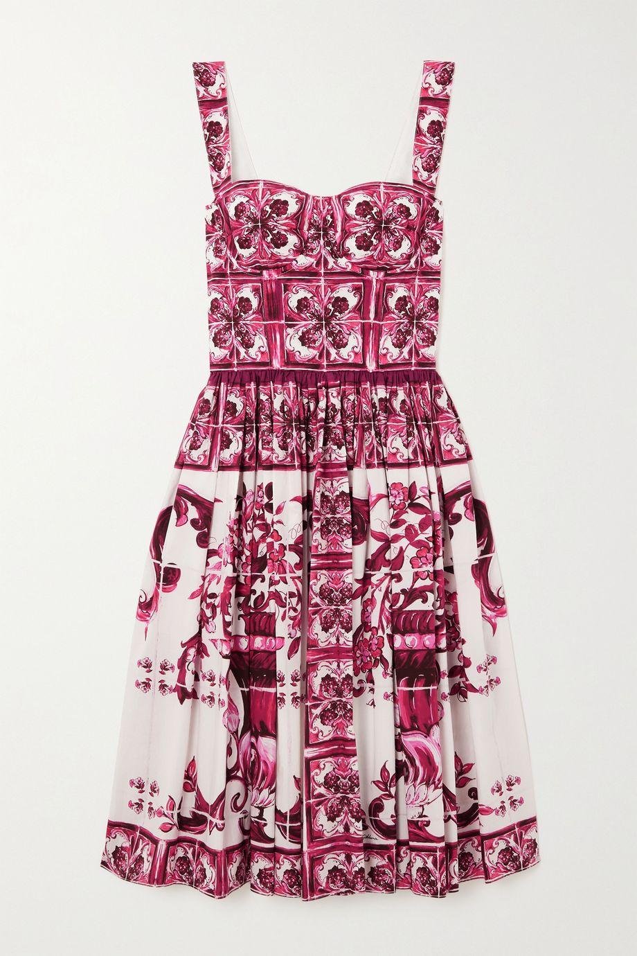 Pleated printed cotton-poplin dress by DOLCE&GABBANA