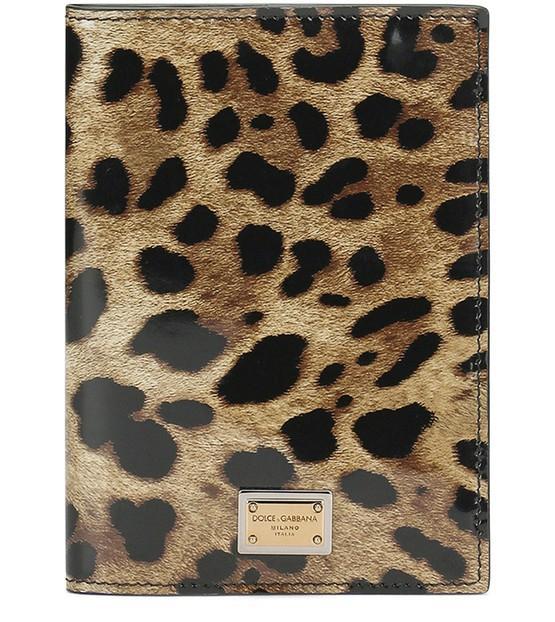 Polished calfskin passport holder with leopard print by DOLCE&GABBANA