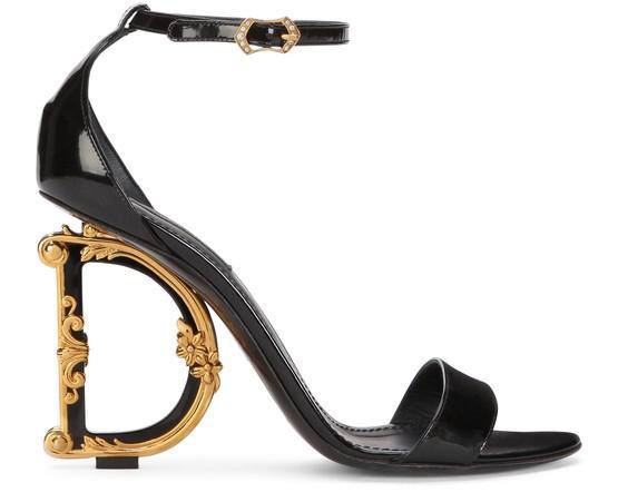 Polished calfskin sandals with DG baroque heel by DOLCE&GABBANA