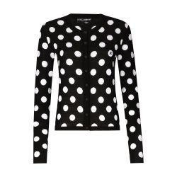 Polka-dot inlay silk wool cardigan by DOLCE&GABBANA