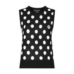 Polka-dot inlay silk wool tank top by DOLCE&GABBANA
