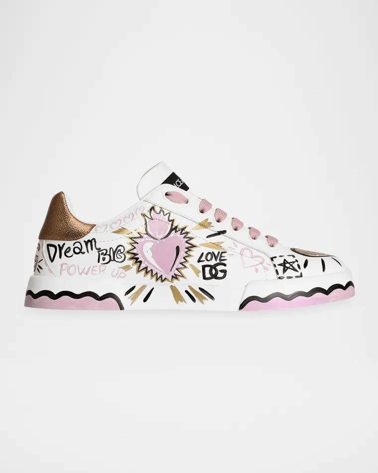 Portofino Doodle Leather Low-Top Sneakers by DOLCE&GABBANA