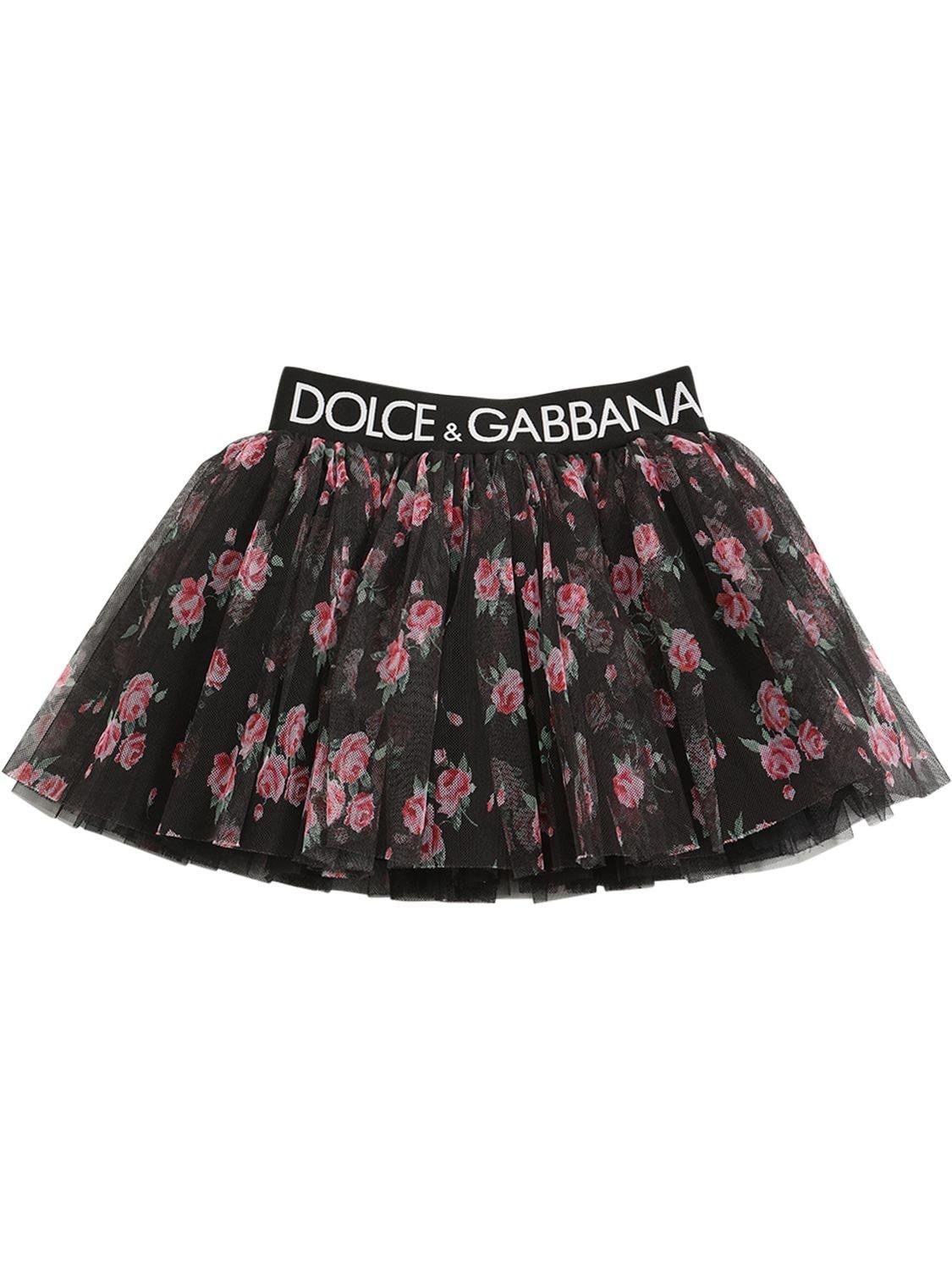 Printed Tulle Mini Skirt W/logo Tape by DOLCE&GABBANA