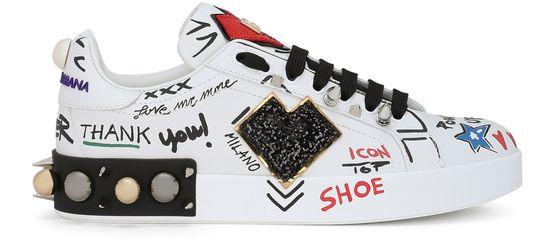 Printed calfskin Portofino sneakers with patch by DOLCE&GABBANA