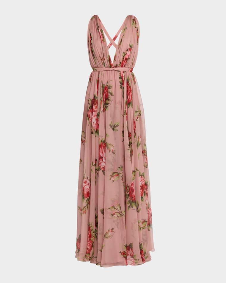 Rose Bouquet-Print Chiffon Dress by DOLCE&GABBANA