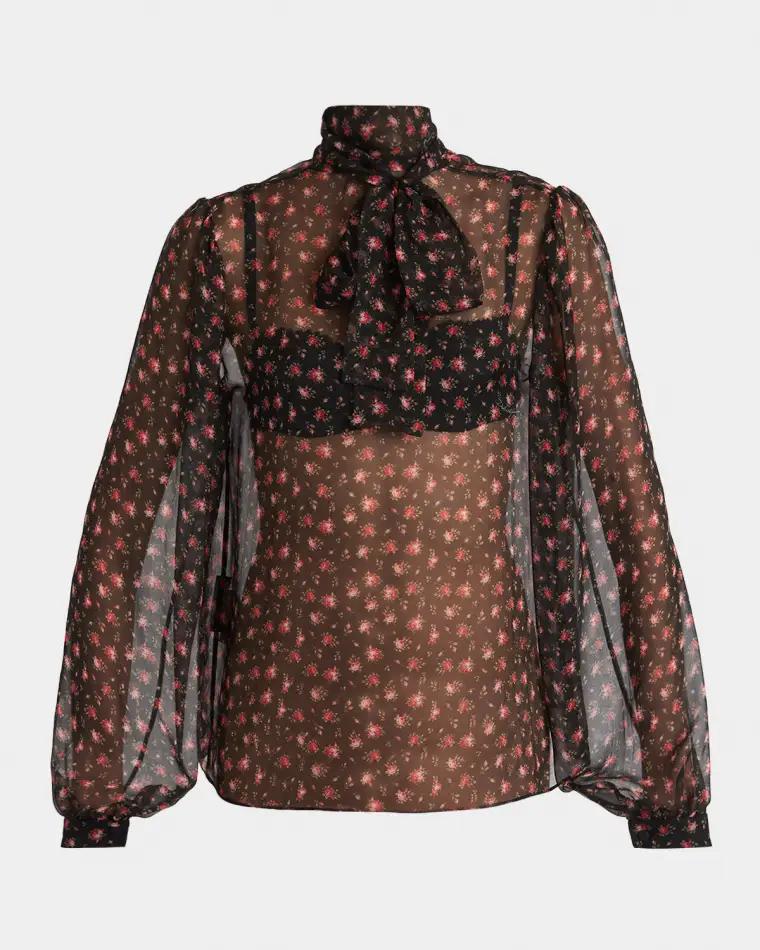 Rose-Print Chiffon Bow-Neck Blouse by DOLCE&GABBANA
