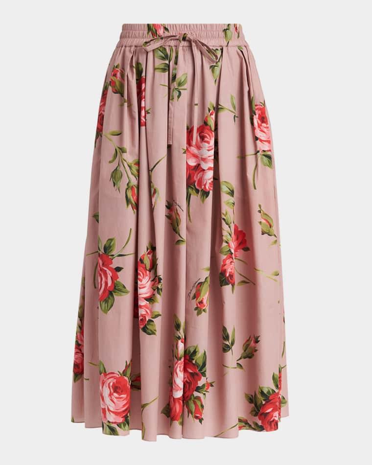 Rose-Print Cotton Circle Midi Skirt by DOLCE&GABBANA