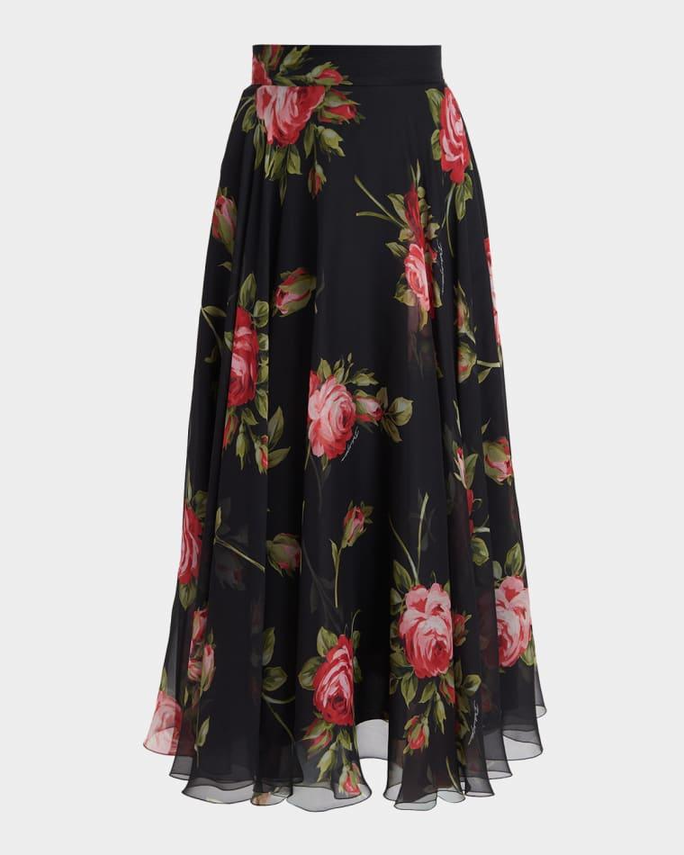 Rose-Print Overlay Midi Silk Skirt by DOLCE&GABBANA