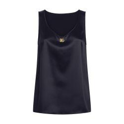 Satin tank top with DG logo pin by DOLCE&GABBANA