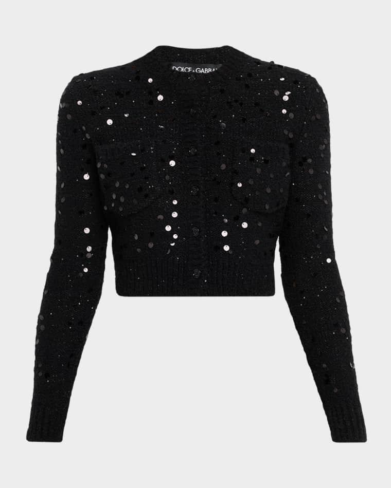 Sequined Wool Crop Crewneck Cardigan by DOLCE&GABBANA