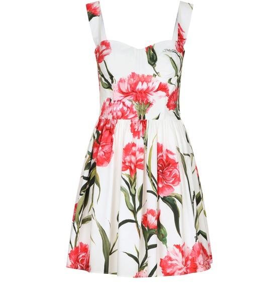 Short carnation-print poplin dress by DOLCE&GABBANA