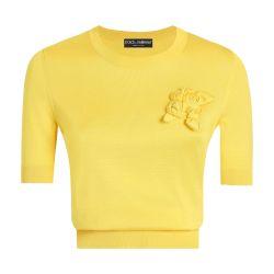 Short-sleeved silk sweater with flower by DOLCE&GABBANA