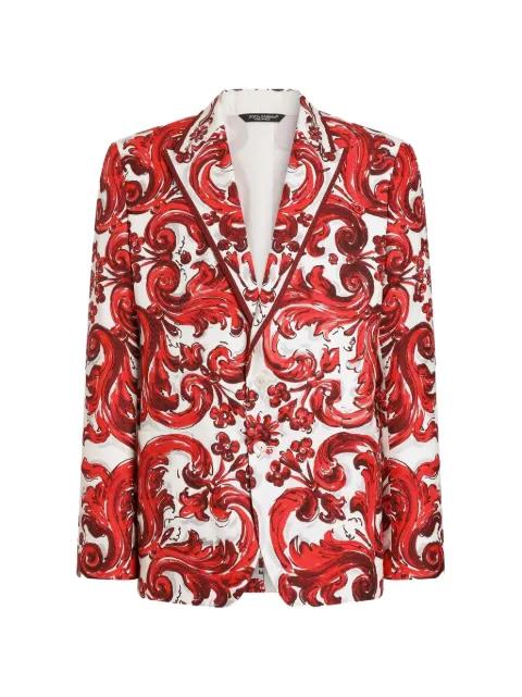 Sicilia light single-breasted jacket in Majolica-print jacquard by DOLCE&GABBANA