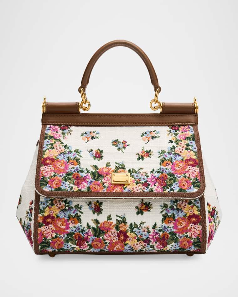 Sicily Woven Floral-Embroidered Top-Handle Bag by DOLCE&GABBANA