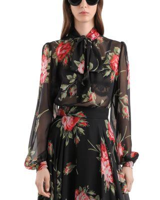 Silk Rose Bouquet Chiffon Top by DOLCE&GABBANA