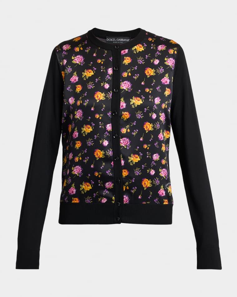 Small Rose Bouquets-Print Satin Cardigan by DOLCE&GABBANA