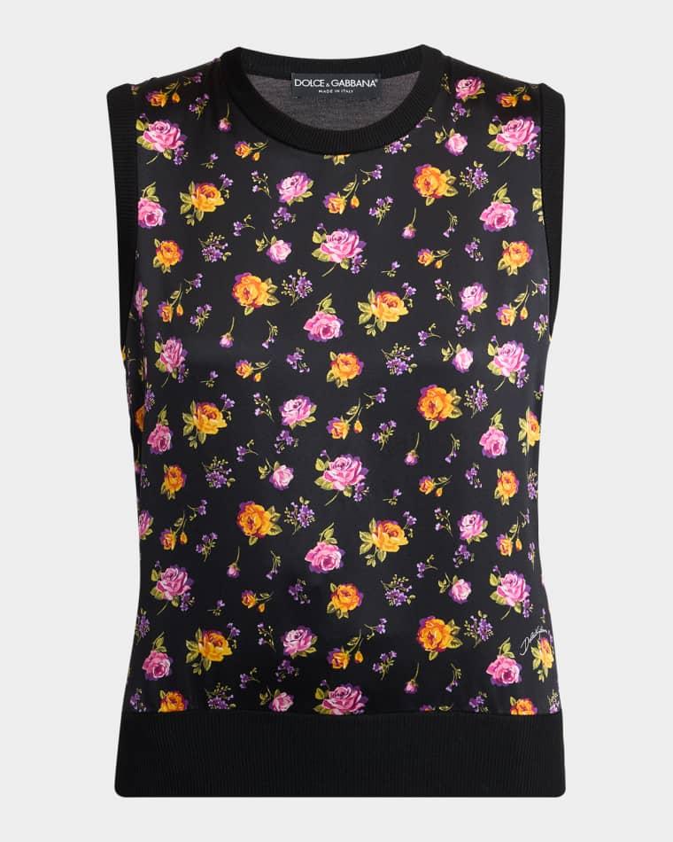 Small Rose Bouquets-Print Silk Tank Top by DOLCE&GABBANA