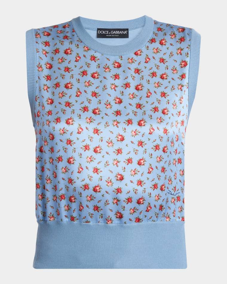 Small Rose Bouquets-Print Silk Tank Top by DOLCE&GABBANA