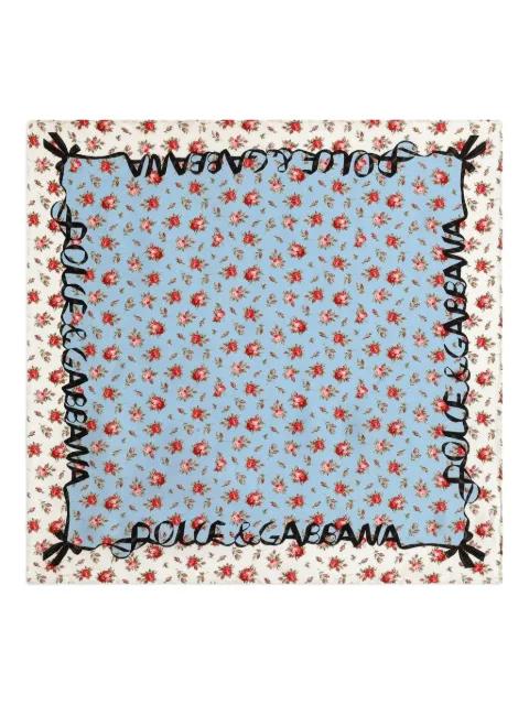 Small rose-print silk twill scarf by DOLCE&GABBANA