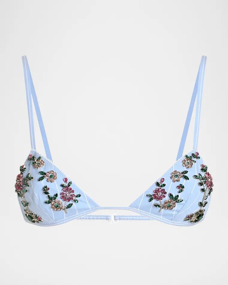 Striped Crystal-Embellished Poplin Bra by DOLCE&GABBANA