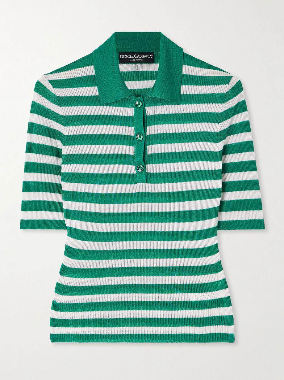 Striped ribbed-knit polo shirt by DOLCE&GABBANA