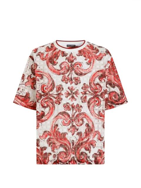 T-shirt in Majolica-print broderie anglaise lace by DOLCE&GABBANA