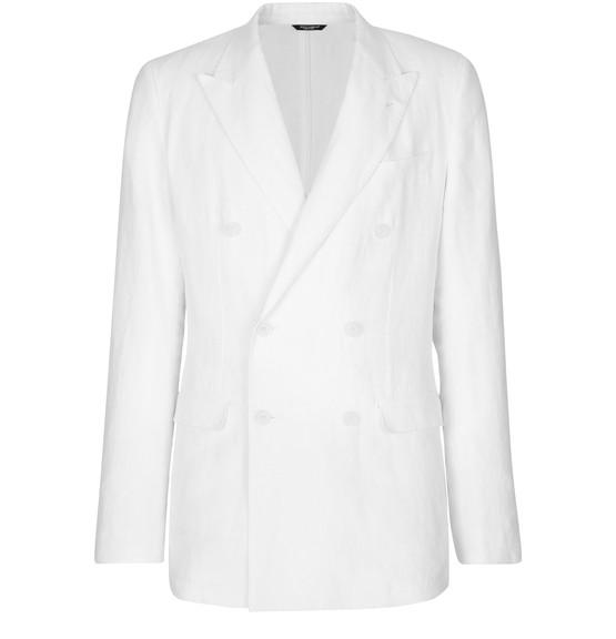 Taormina Double-Breasted Jacket in Linen by DOLCE&GABBANA