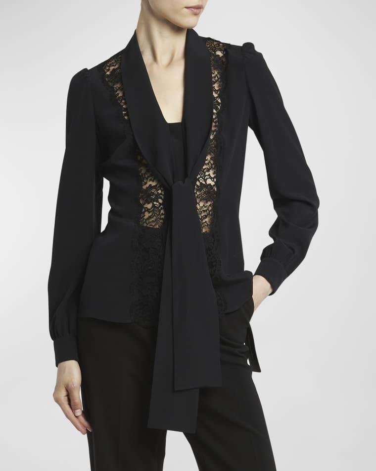 Tie-Neck Blouse with Lace Inset Detail by DOLCE&GABBANA
