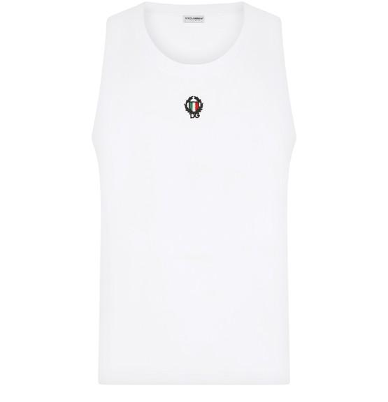 Two-way stretch cotton singlet with patch by DOLCE&GABBANA