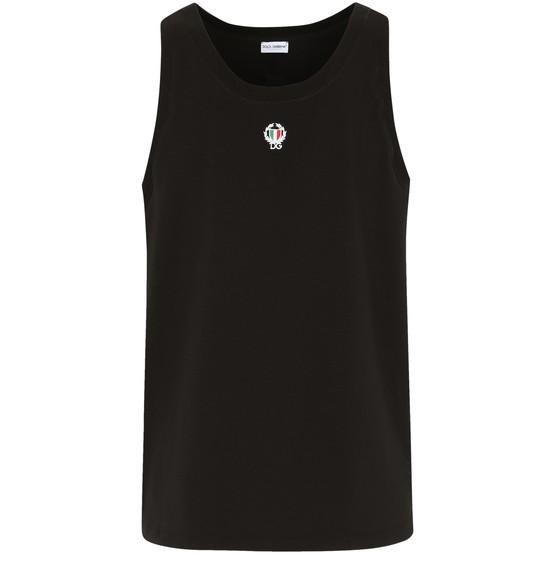 Two-way stretch cotton singlet with patch by DOLCE&GABBANA