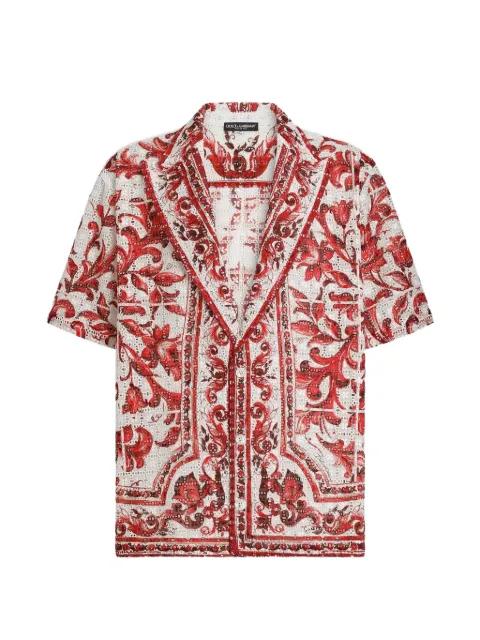 Vanity shirt in Majolica-print broderie anglaise lace by DOLCE&GABBANA