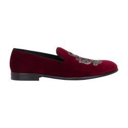 Velvet slippers with coat of arms embroidery by DOLCE&GABBANA
