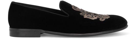 Velvet slippers with coat of arms embroidery by DOLCE&GABBANA