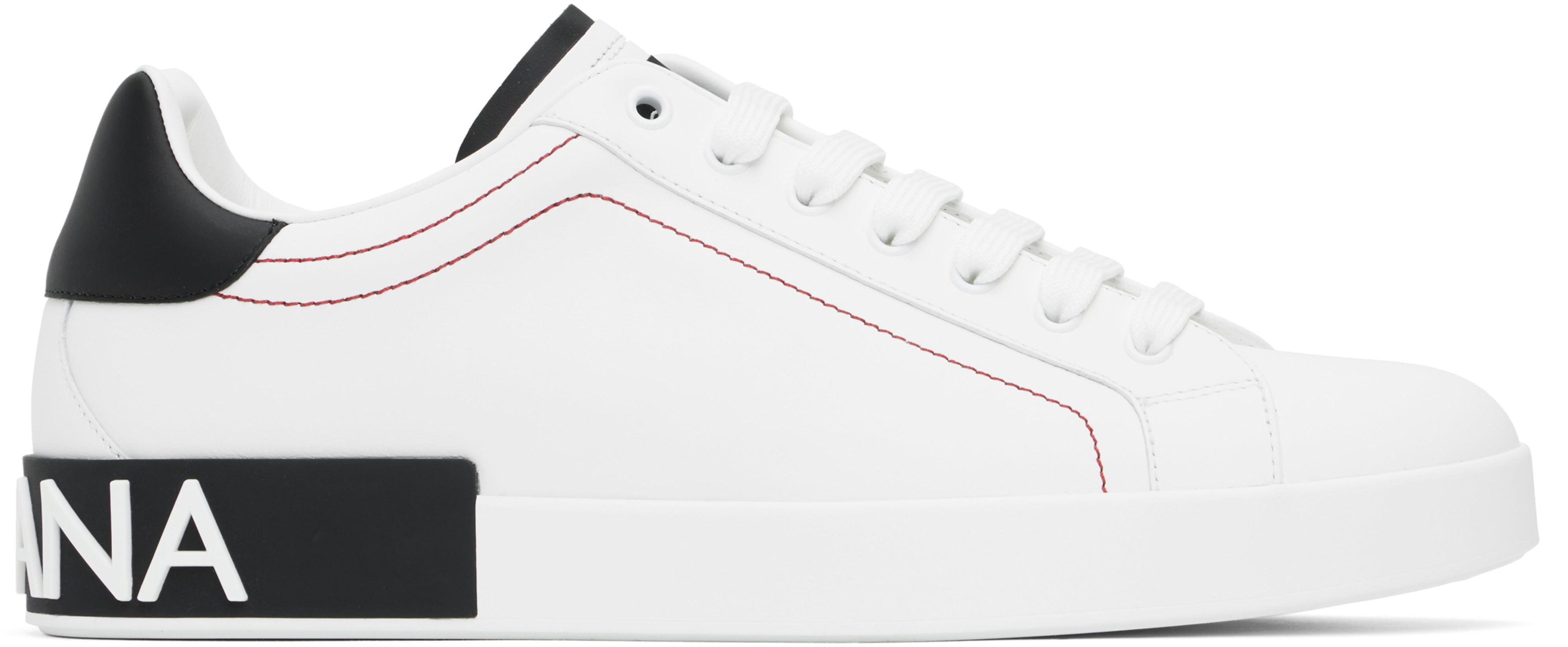 White & Black Calfskin Nappa Portofino Sneakers by DOLCE&GABBANA White & Black Calfskin Nappa Portofino Sneakers by DOLCE&GABBANA