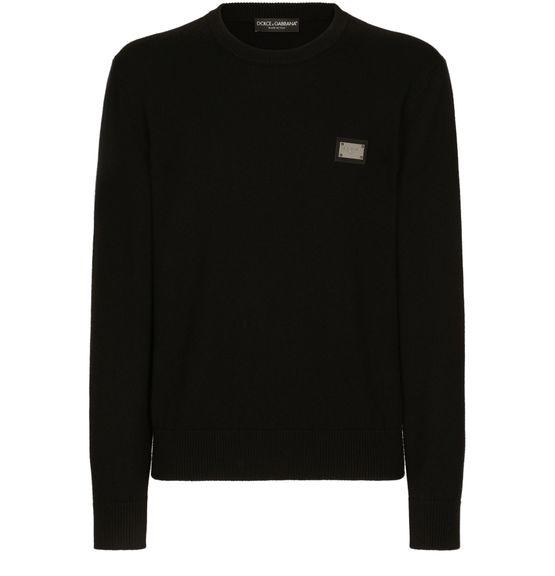 Wool round-neck sweater with branded tag by DOLCE&GABBANA