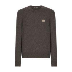 Wool round-neck sweater with branded tag by DOLCE&GABBANA
